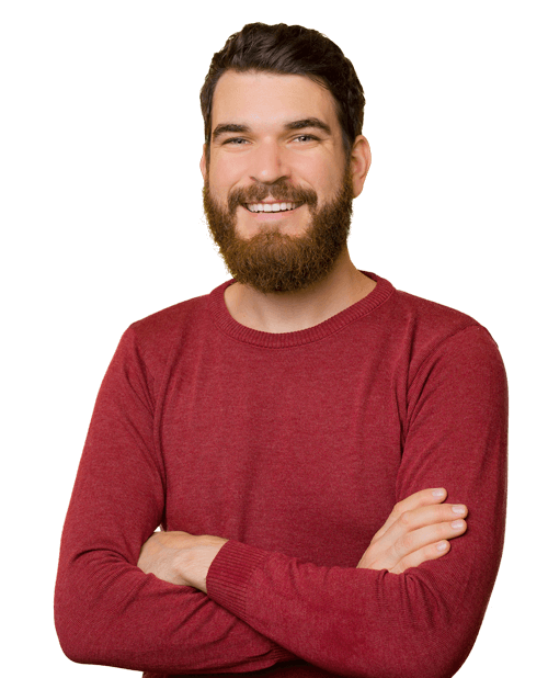 man-with-beard-red-sweater-smiling